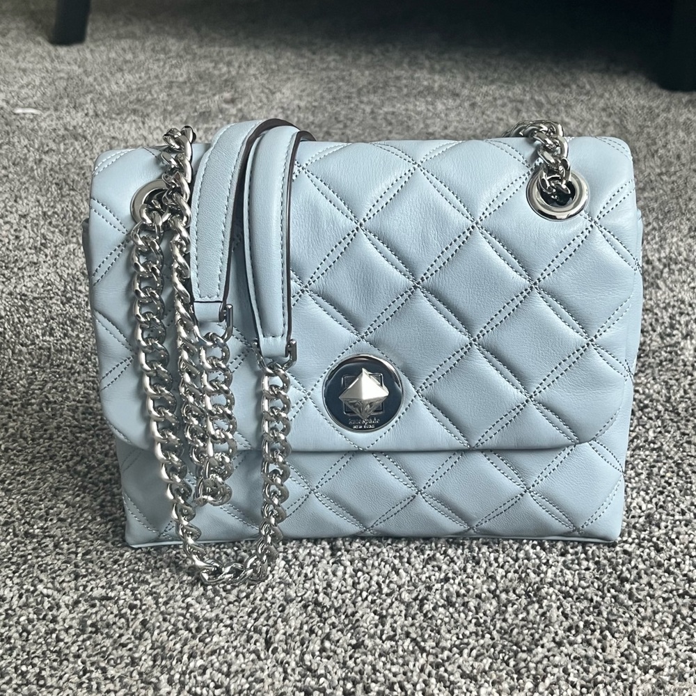 Kate Spade Natalia Steel Blue Shoulder Cross Body Handbag/Purse-Silver Hardware